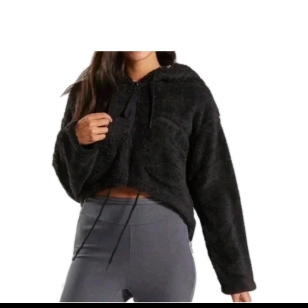 Gymshark Womens Black Cozy Zip Up Fleece Large Pocket Zip Up Athleisure Hoodie M